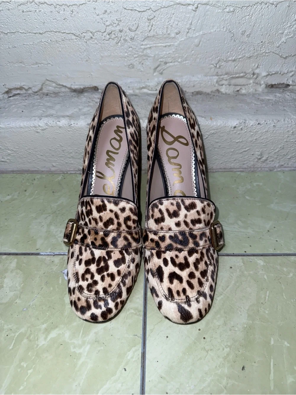 Sam Edelman Leopard Calf Hair Loafer Block Heel Buckle‎ Pump Mob Wife-8.5